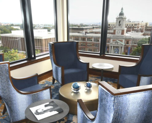 sitting area by the windows at Roland Park Place