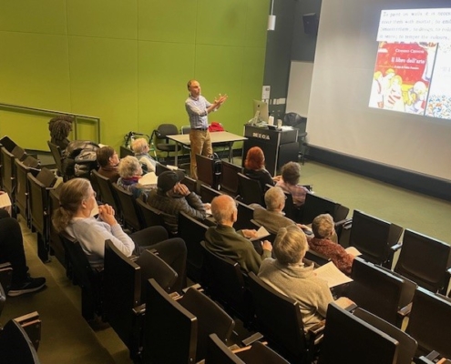 art professor giving lecture to audience